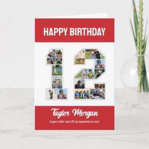 12th Birthday Anniversary Number 12 Photo Collage Card