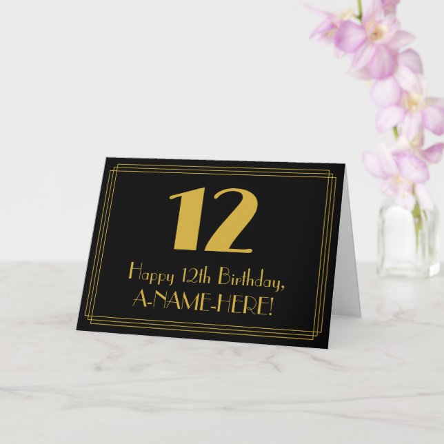 12th Birthday: Art Deco Inspired Look "12" + Name Card (Orchid)