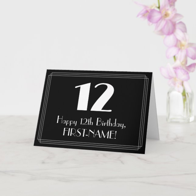 12th Birthday ~ Art Deco Inspired Look "12", Name Card (Orchid)