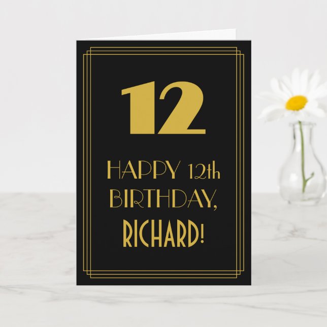 12th Birthday ~ Art Deco Inspired Look "12" & Name Card (Small Plant)