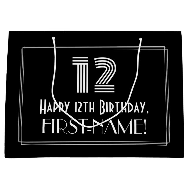 12th Birthday — Art Deco Inspired Look "12" & Name Large Gift Bag (Front)