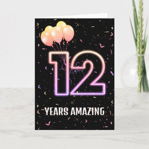 12th Birthday Balloons and Confetti Card