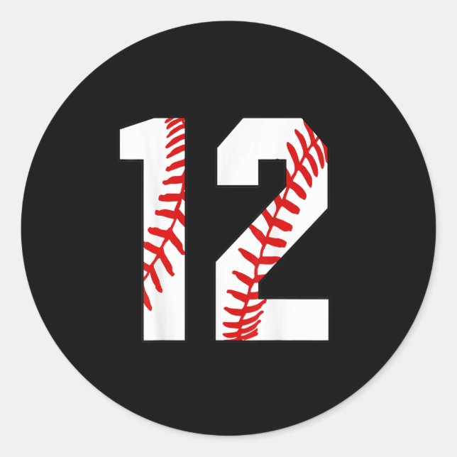 12th Birthday Baseball Big Number Twelve  Classic Round Sticker (Front)