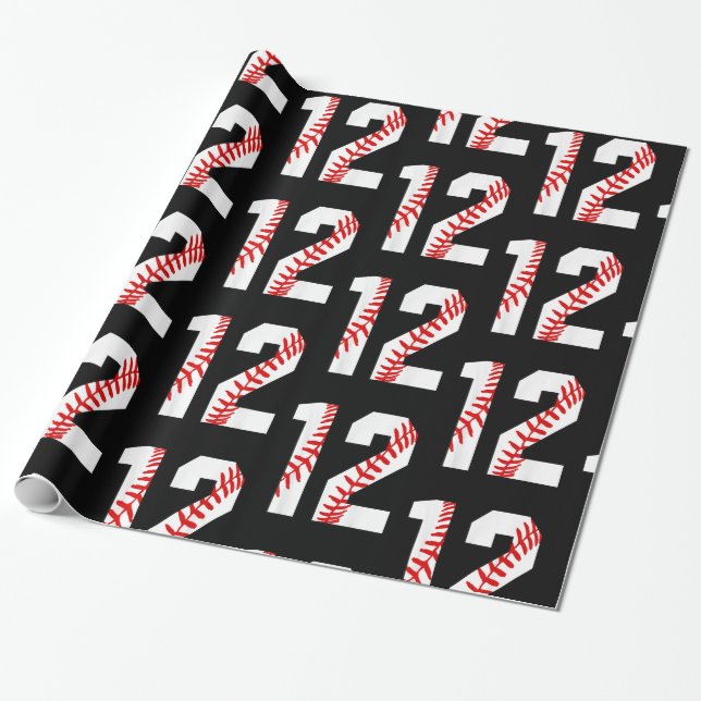 12th Birthday Baseball Big Number Twelve  Wrapping Paper (Unrolled)