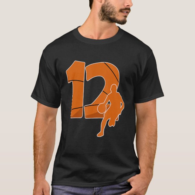 12th Birthday Basketball Big Number 12 Year Old Bo T-Shirt (Front)