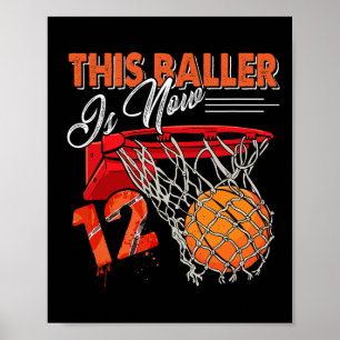 12th Birthday Basketball  Fun 12 Years Old Kids Gi Poster