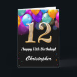 12th Birthday Black and Gold Colourful Balloons Card<br><div class="desc">12th Birthday Black and Gold Colourful Balloons Birthday Card. For further customisation,  please click the "Customise it" button and use our design tool to modify this template.</div>