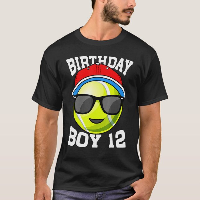 12th Birthday Boy 12 Years Old Tennis Player Kids  T-Shirt (Front)