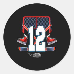 12th Birthday Boy Ice Hockey Theme 12 Year Old Par Classic Round Sticker