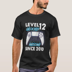 12th Birthday Boy Level 12 Unlocked Awesome 2010 V T-Shirt