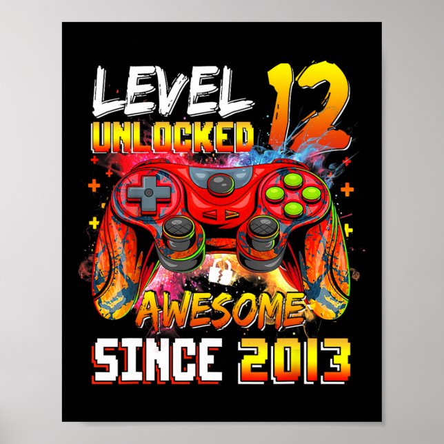 12th Birthday Boy Level 12 Unlocked Awesome 2013 V Poster (Front)