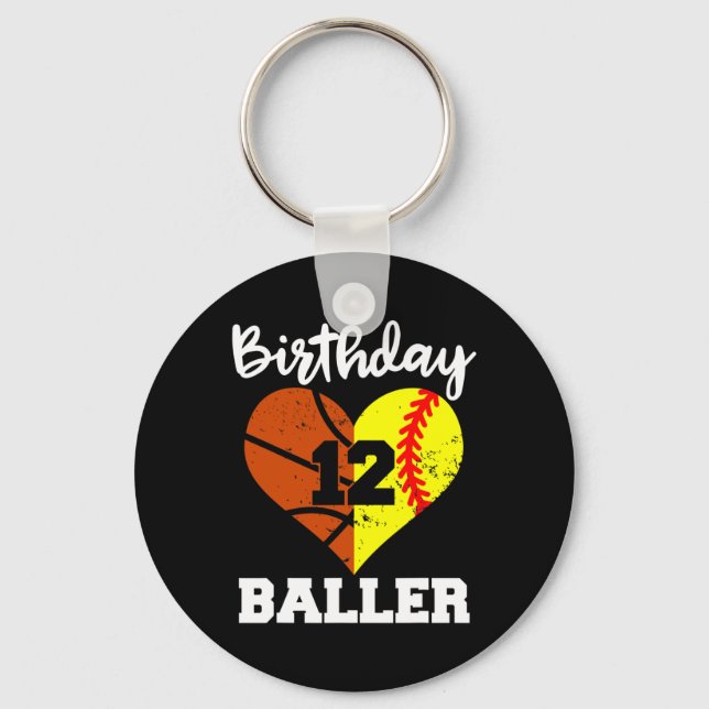 12th Birthday Byller Fun 12 Year Old Softbyll Bysk Key Ring (Front)
