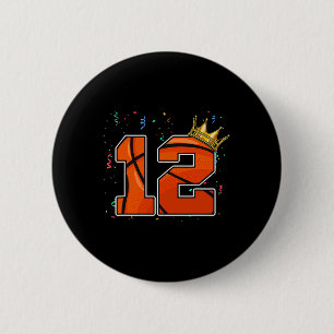12th Birthday Bysketbyll Big Number 12 Year Old Bo 6 Cm Round Badge