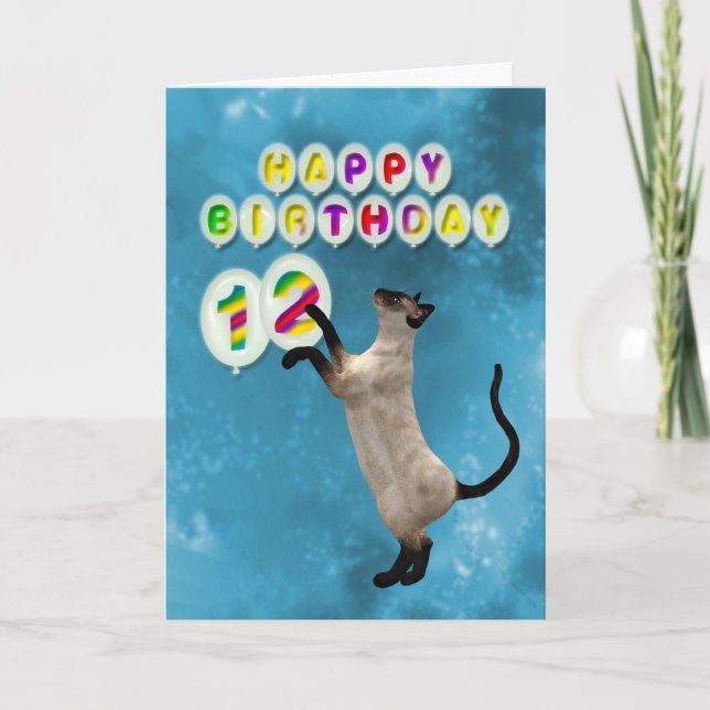 12th Birthday card with siamese cats (Front)
