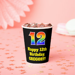 12th Birthday: Colourful, Fun, Exciting, Rainbow 1 Paper Cups