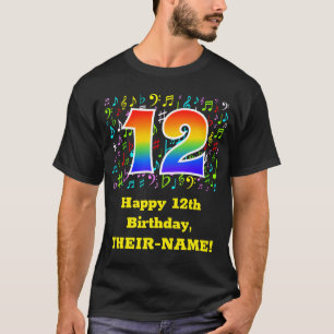 12th Birthday: Colourful Music Symbols, Rainbow 12 T-Shirt