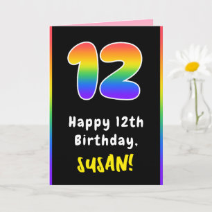 12th Birthday: Colourful Rainbow # 12, Custom Name Card