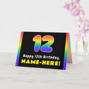 12th Birthday: Colourful Rainbow # 12, Custom Name Card