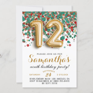 12th Birthday Confetti Invitation