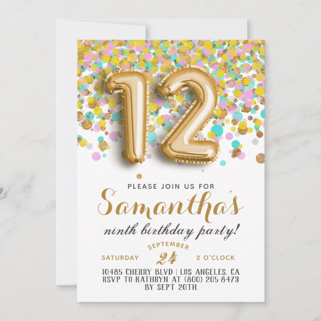 12th Birthday Confetti Invitation (Front)