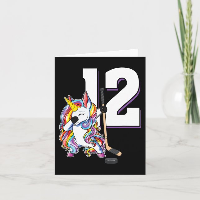 12th Birthday Dabbing Unicorn Ice Hockey 12 Years  Card (Front)
