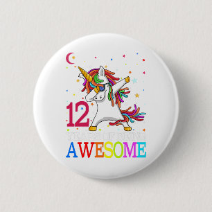 12th Birthday Dabbing Unicorn Party Gift 12 Years 6 Cm Round Badge