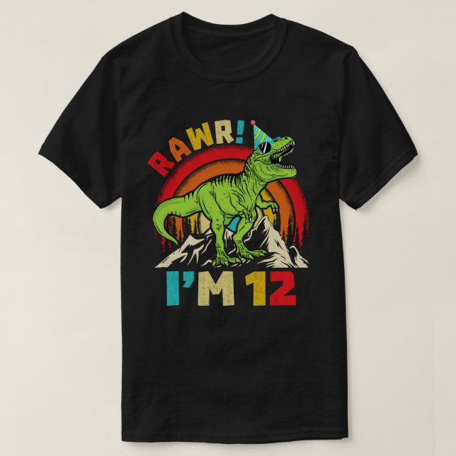 12th Birthday Dinosaur T Rex Rawr I'm 12 For Boys  T-Shirt (Design Front)