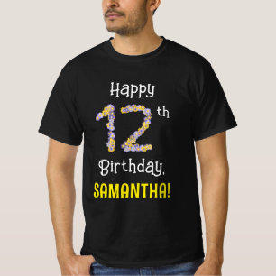12th Birthday: Floral Flowers Number “12” + Name T-Shirt