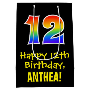 12th Birthday: Fun, Bold, Colourful, Rainbow "12" Medium Gift Bag