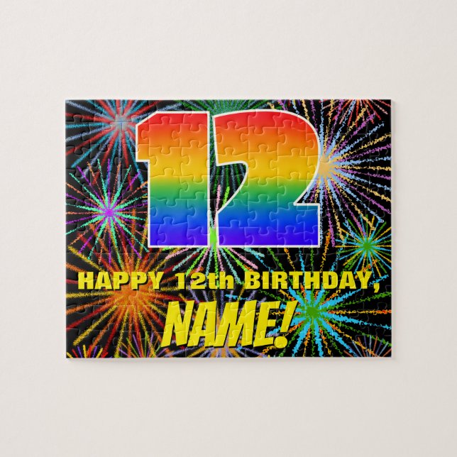 12th Birthday: Fun, Colourful Celebratory Firework Jigsaw Puzzle (Horizontal)