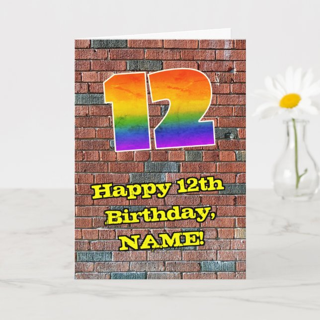 12th Birthday: Fun Graffiti-Inspired Rainbow 12 Card (Small Plant)
