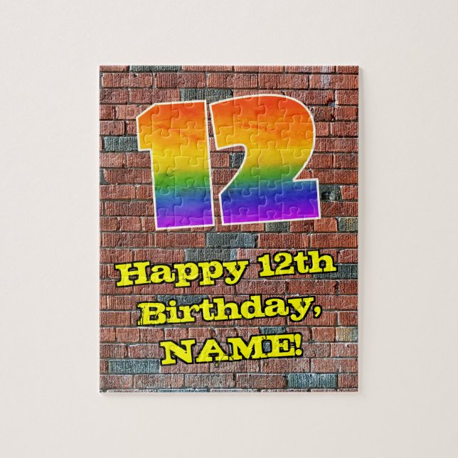 12th Birthday: Fun Graffiti-Inspired Rainbow 12 Jigsaw Puzzle (Vertical)