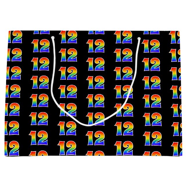 12th Birthday: Fun Rainbow Event Number 12 Pattern Large Gift Bag (Front)