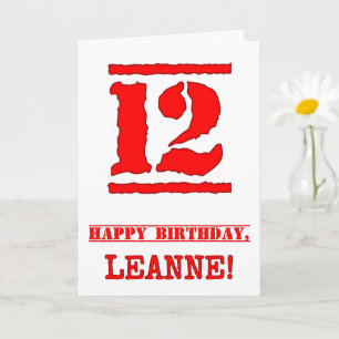 12th Birthday: Fun, Red Rubber Stamp Inspired Look Card