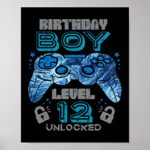 12th Birthday Gamer Level 12 Unlocked Video Gaming Poster