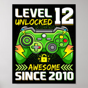 12th Birthday Gift Level 12 Unlocked Awesome 2010  Poster