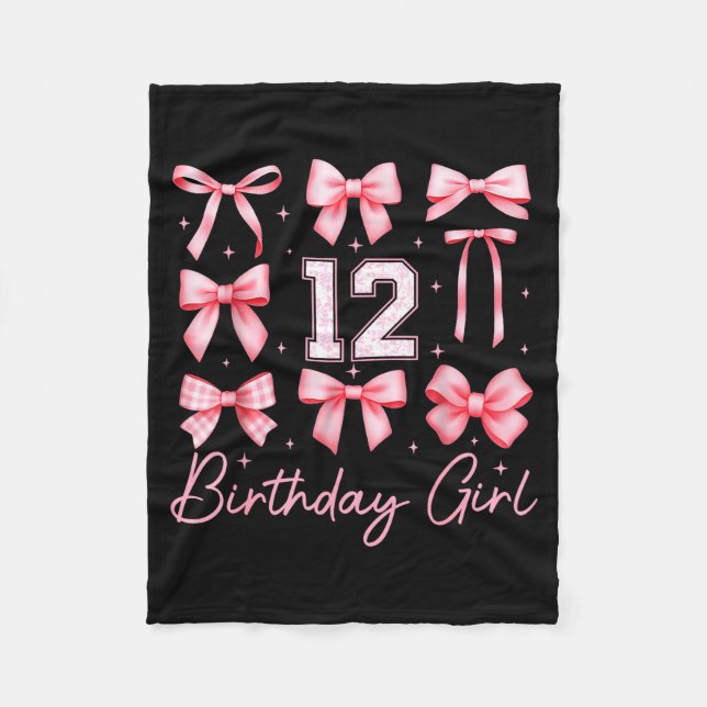 12th Birthday Girl Coquette Bow Floral Toile 12 Ye Fleece Blanket (Front)