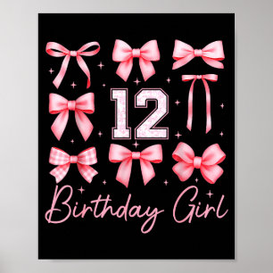 12th Birthday Girl Coquette Bow Floral Toile 12 Ye Poster