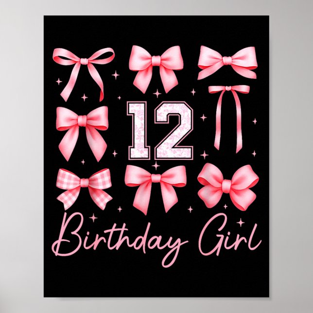 12th Birthday Girl Coquette Bow Floral Toile 12 Ye Poster (Front)