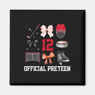 12th Birthday Girl Coquette Bow Hockey Sports 12 Y Magnet