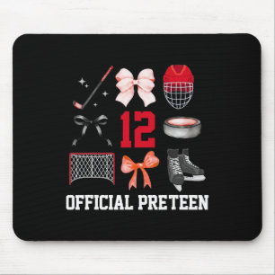 12th Birthday Girl Coquette Bow Hockey Sports 12 Y Mouse Pad