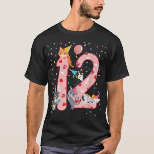 12th Birthday Girl cute Cat outfit 12 years old bd T-Shirt