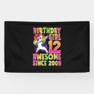 12th Birthday Girl Dabbing Unicorn 12 Years Old Pa Banner