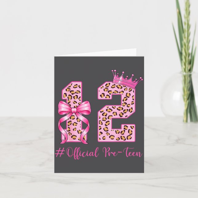12th Birthday Girl Nk Coquette Bow Leopard 12 Year Card (Front)
