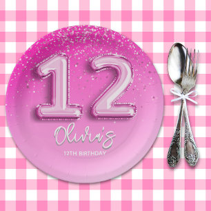 12th Birthday Girl Party – Pink Balloon Theme Paper Plate