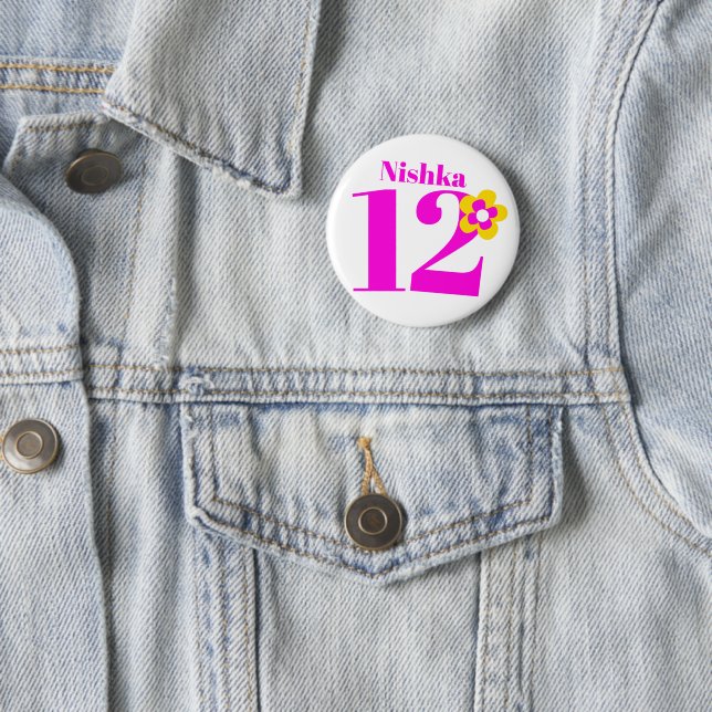 12th Birthday girls pink button/badge 6 Cm Round Badge (In Situ)
