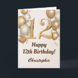 12th Birthday Gold Balloons and Confetti Birthday Card<br><div class="desc">12th Birthday Gold Balloons and Confetti Birthday Card. For further customisation,  please click the "Customise it" button and use our design tool to modify this template.</div>