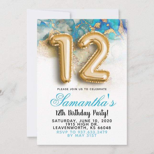 12th Birthday Gradient Invitation (Front)