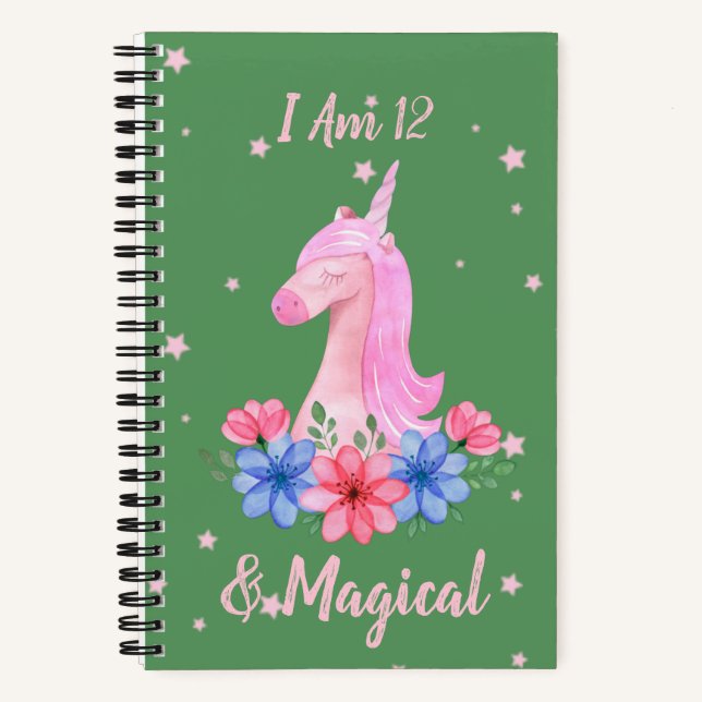 12th Birthday I am 12 & Magical Unicorn  Notebook (Front)