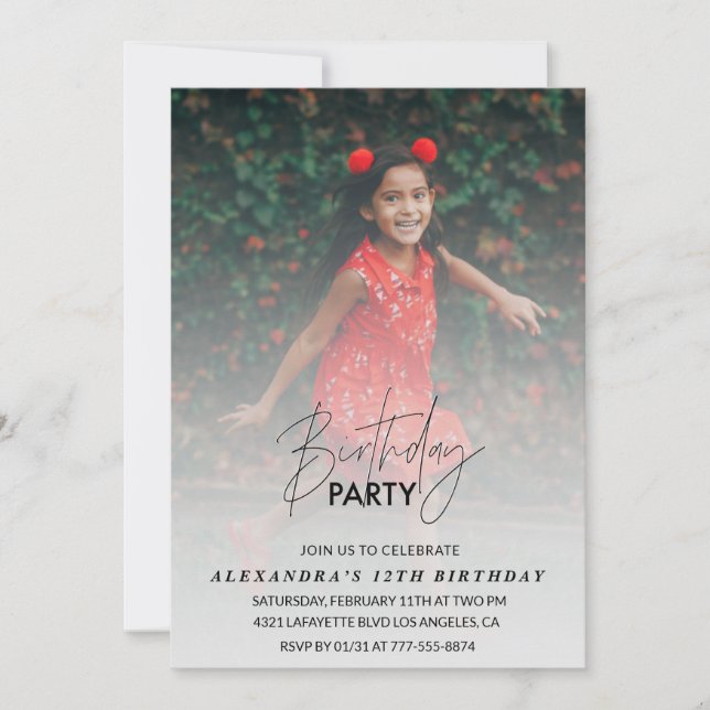 12th birthday invitation Birthday Party Photo Grey (Front)